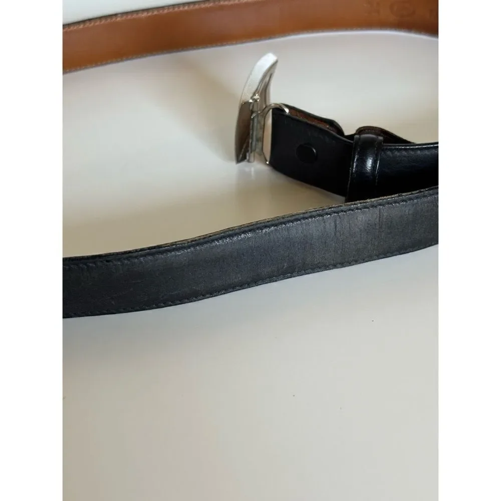 Trafalgar Sterling Silver Glove Leather Belt Size 34 in Black